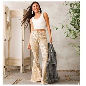 Extreme Flare Jeans with Edgy Geo Paisley Print